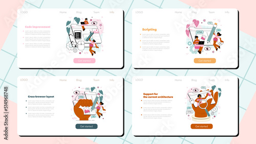 Frontend development web banner or landing page set. Website interface
