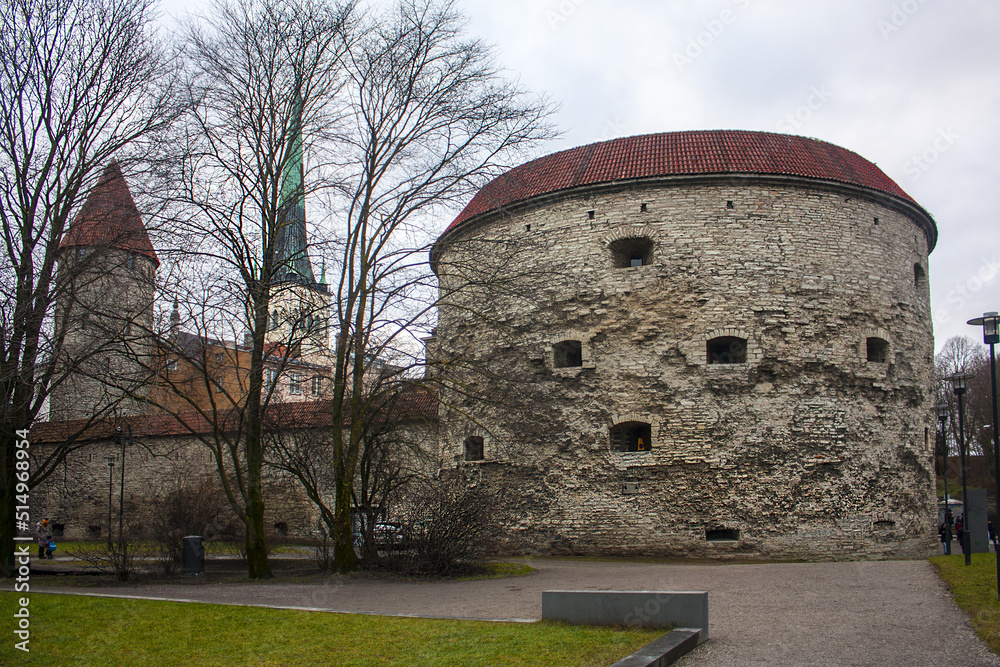 Ancient cannon tower (Fat Margareta) in Old Town of Tallinn, Estonia