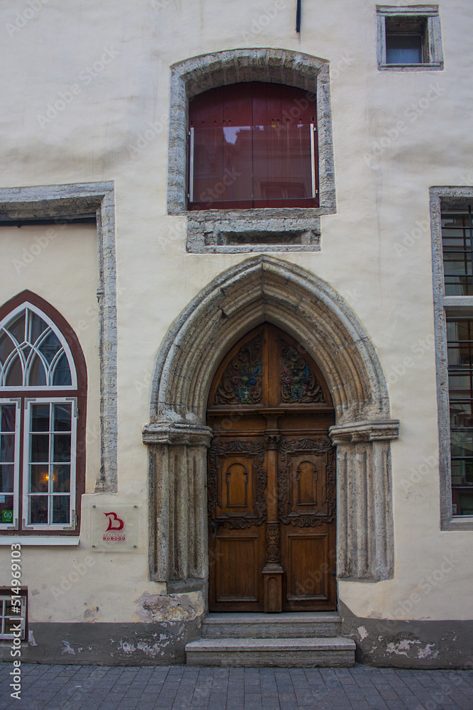 The fragment of vintage historic building in the Old town of Tallinn, Estonia