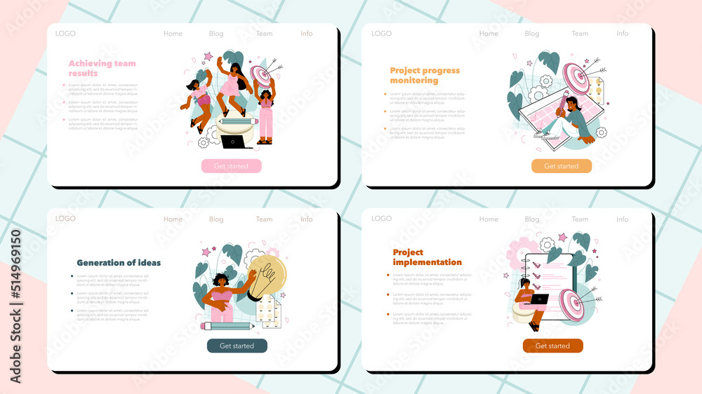 Project manager web banner or landing page set. Successful business