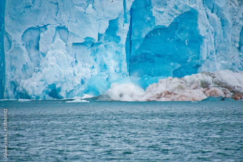 Ice Calving, Deep Blue Glacier, Signehamna Harbor, Nordvest-Spitsbergen National Park, Krossfjord, Arctic, Spitsbergen, Svalbard, Norway, Europe photo