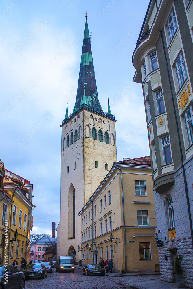 View of  St. Olaf  Church in dwntown in Tallinn, Estonia
