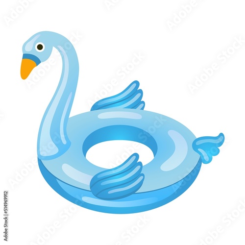 Children inflatable swan ring. Rubber donuts, pink flamingo, duck, unicorn for kids in swimming pool. Can be used for pool party, summer vacation