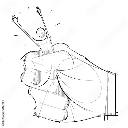 Man being crushed by a giant hand