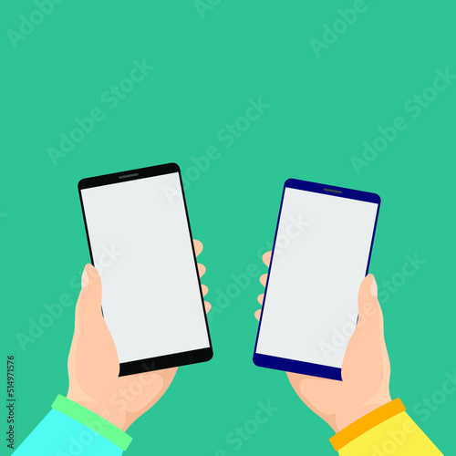 Phone chat messages. Sms notification on mobile phone. Speech bubbles on cellphone screen. People smartphone chatting. Hands with cellphone. Chat message bubbles. Vector with dotwork effect.
