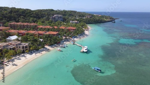 Drone footage of the beautiful West Bay at Roatan island, Honduras. photo