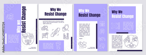 Change resisting reasons purple brochure template. Nonconformism. Leaflet design with linear icons. Editable 4 vector layouts for presentation, annual reports. Anton, Lato-Regular fonts used