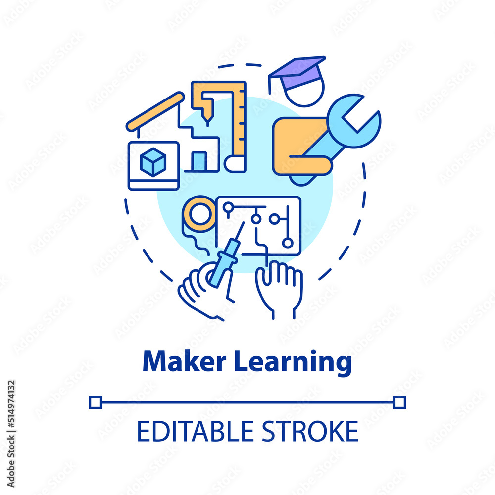 Maker learning concept icon. Hand-on activities. Trend in education abstract idea thin line illustration. Isolated outline drawing. Editable stroke. Arial, Myriad Pro-Bold fonts used Maker learning concept icon. Hand-on activities. Trend in education abstract idea thin line illustration. Isolated outline drawing. Editable stroke. Arial, Myriad Pro-Bold fonts used