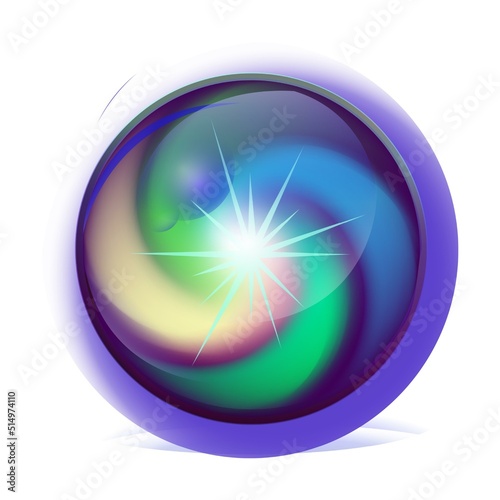 Magic ball illustration. Energy mysterious globes, magical crystal glass prediction supernatural orbs. Bright colorful fortune telling balls in cartoon style for poster