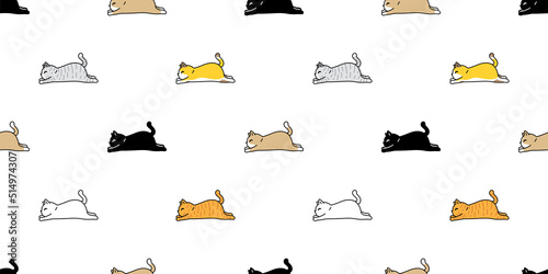 cat seamless pattern calico kitten vector neko running sleeping breed character cartoon pet scarf isolated tile background repeat wallpaper animal doodle illustration design