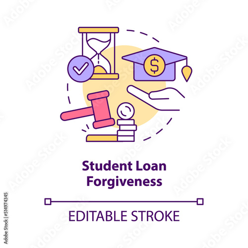 Student loan forgiveness concept icon. Education costs. Issue in higher education abstract idea thin line illustration. Isolated outline drawing. Editable stroke. Arial, Myriad Pro-Bold fonts used