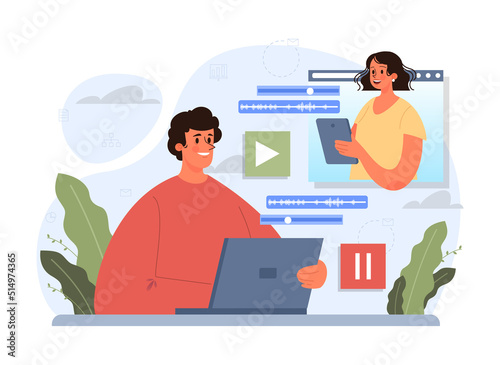Discussion concept. Characters with a dialog bubble. Group of business