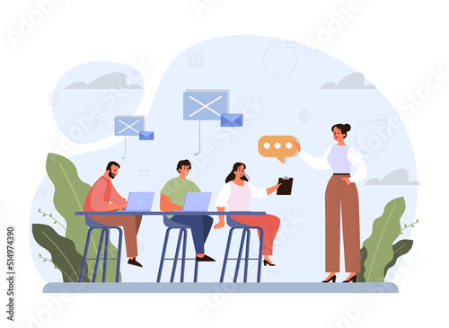 Discussion concept. Characters with a dialog bubble. Group of business