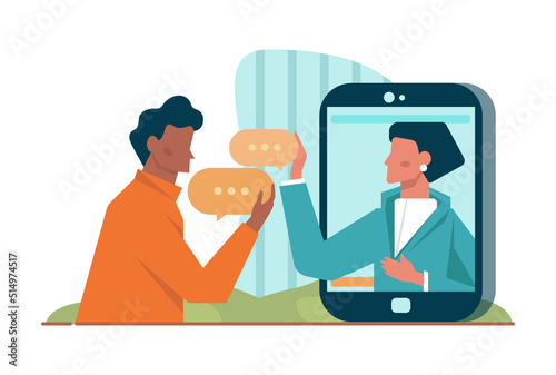 Discussion concept. Characters with a dialog bubble. Group of business