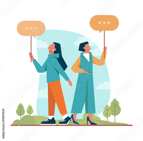 Discussion concept. Characters with a dialog bubble. Group of business