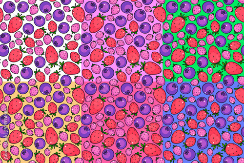 Set of samples of bright forest berry seamless patterns with different background colors