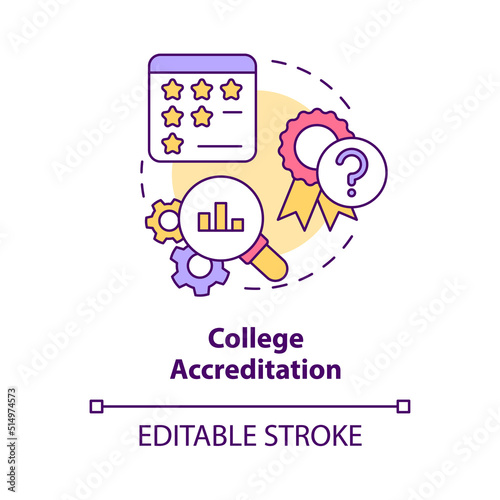 College accreditation concept icon. Suspicious reputation. Issue in higher education abstract idea thin line illustration. Isolated outline drawing. Editable stroke. Arial, Myriad Pro-Bold fonts used
