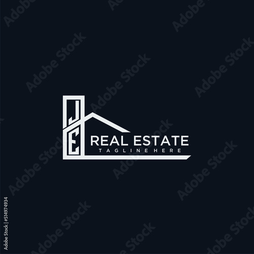 JE initial monogram logo for real estate with creative home image photo