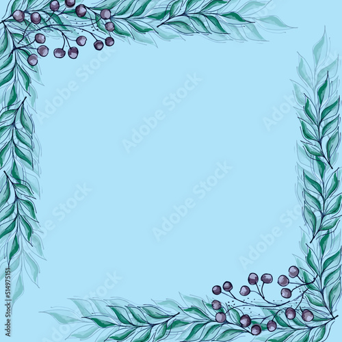 Stylized watercolor card, invitation, background, flowers, leaves, vintage, background changes, hand drawn
