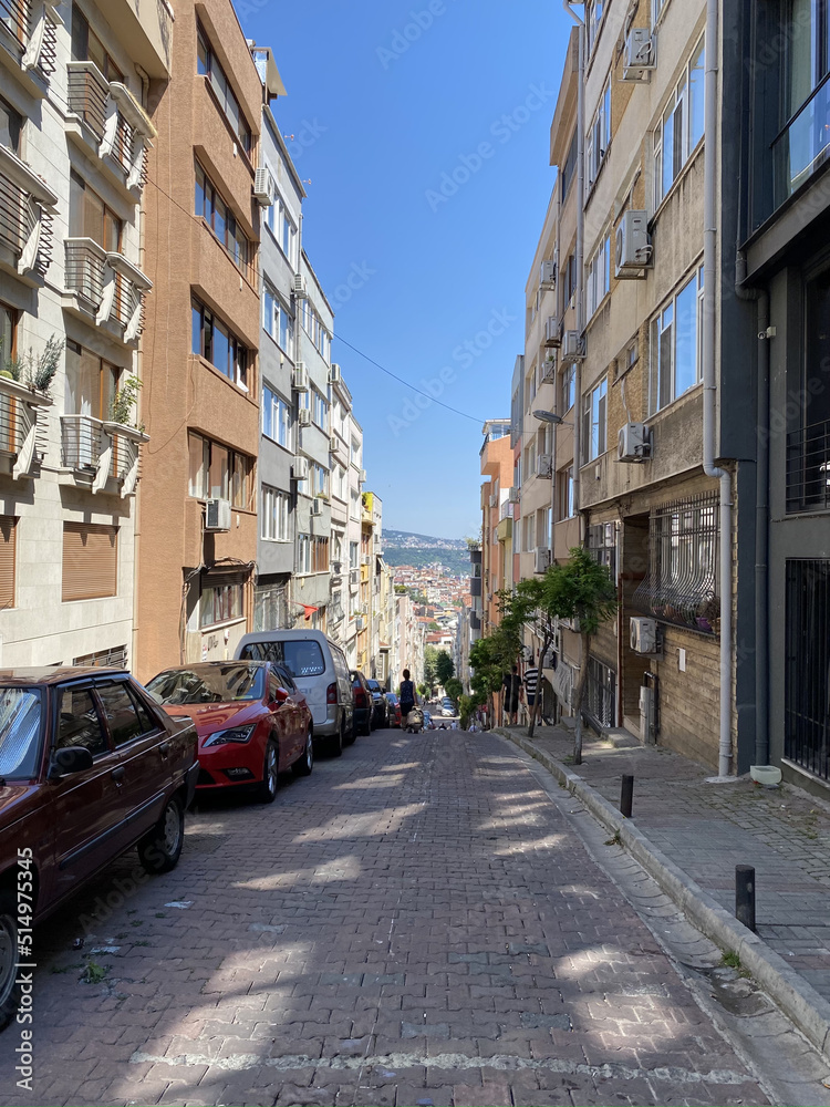 Istanbul, Turkey - the streets of the old city, the houses are painted in bright colors. istanbul streets Istanbul, Turkey - the streets of the old city, the houses are painted in bright colors. istanbul streets