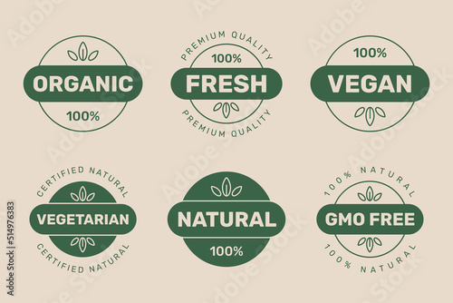 Set of organic, fresh, vegan and natural products label. Ecology monochrome icon, badge and logo collection.