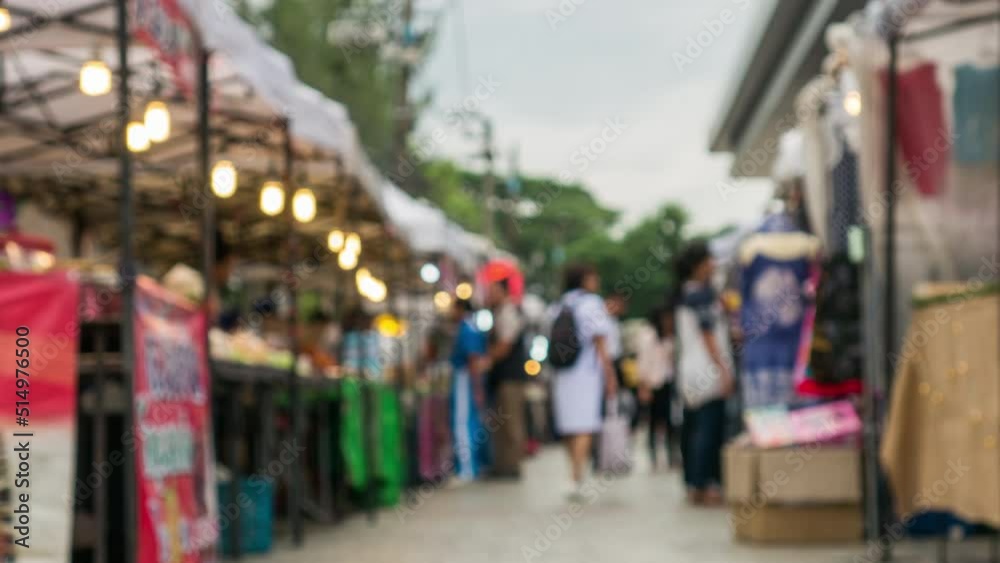 Blurred time lapse of flea market in Chiang mai Thailand