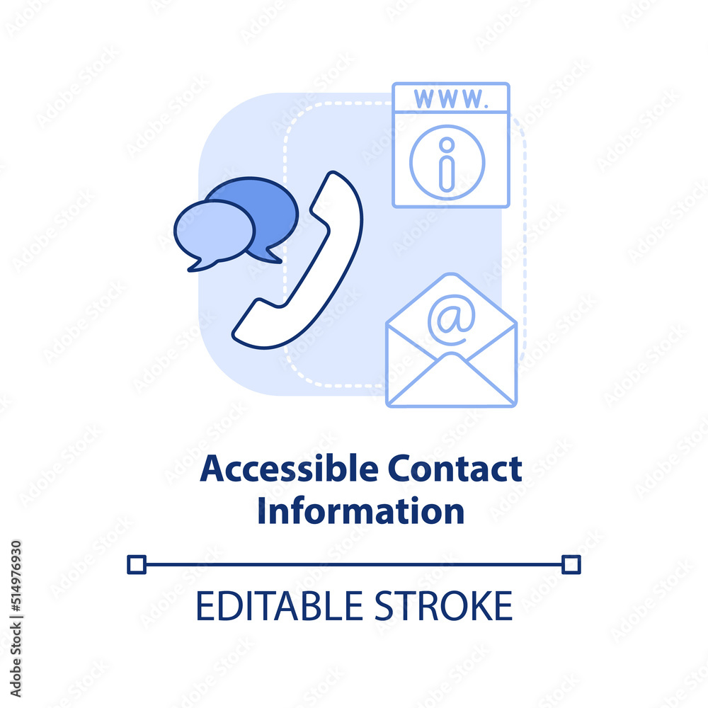 Accessible contact information light blue concept icon. Quality of good website abstract idea thin line illustration. Isolated outline drawing. Editable stroke. Arial, Myriad Pro-Bold fonts used