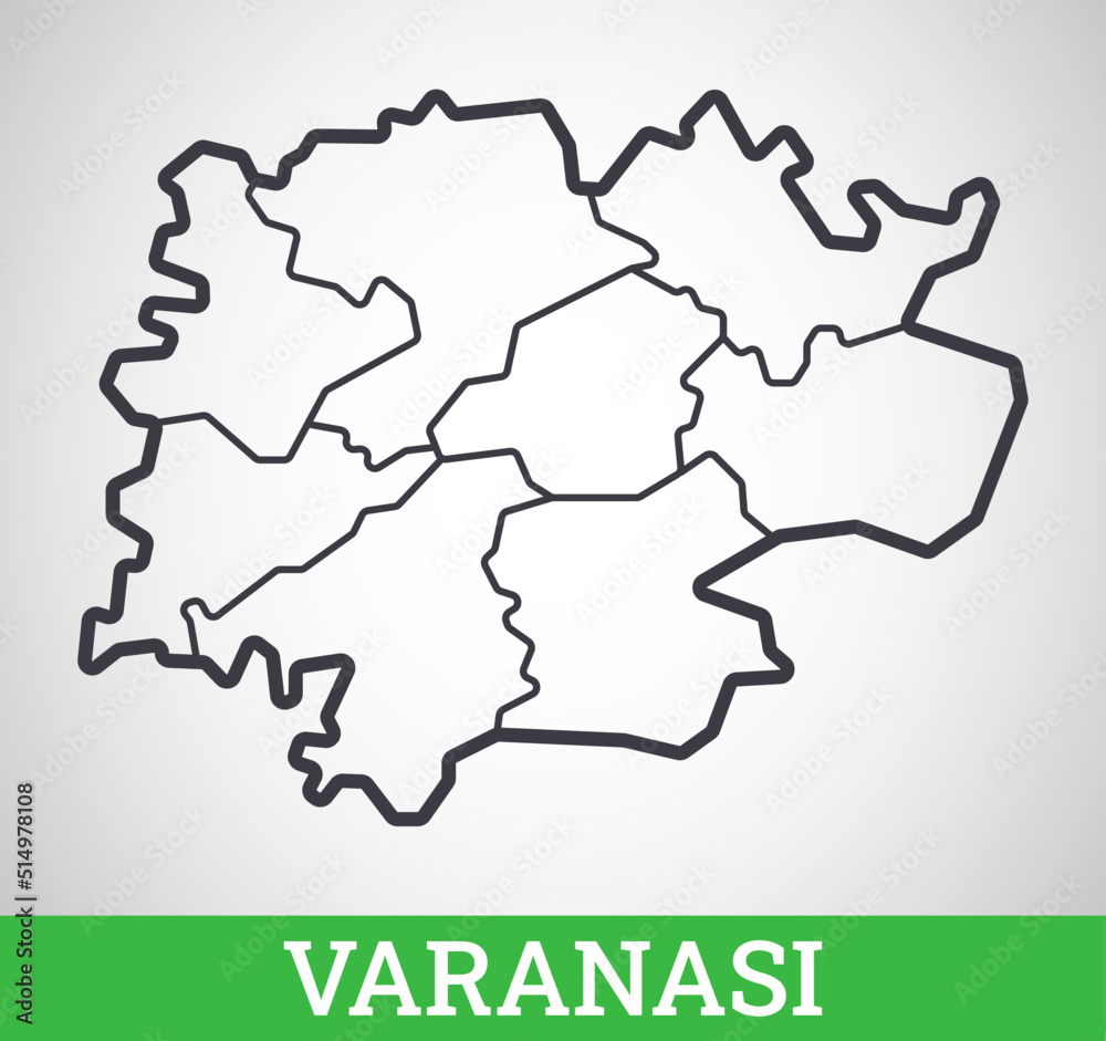 Simple outline map of District of Varanasi. Vector graphic illustration.