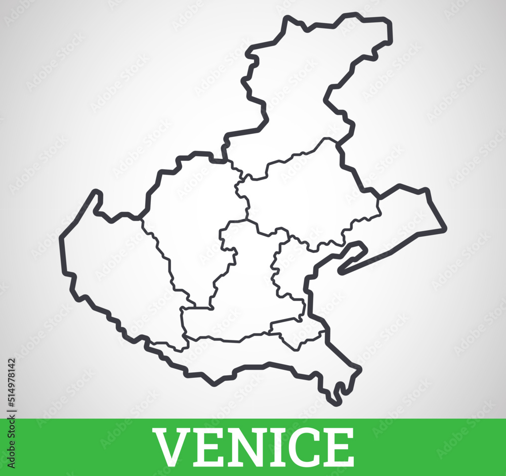 Simple outline map of Venice Region of Italy. Vector graphic illustration.