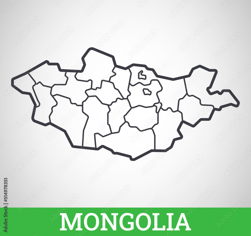 Simple outline map of Mongolia with regions. Vector graphic illustration.