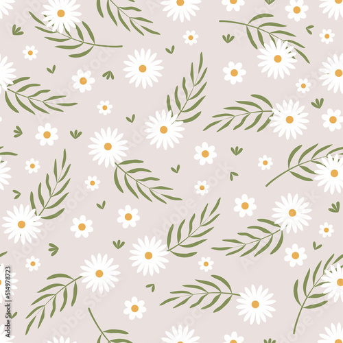 Spring seamless pattern with flowers and leaves for home  textiles  decor  and wrapping paper. Floral repeating texture in pastel colors.