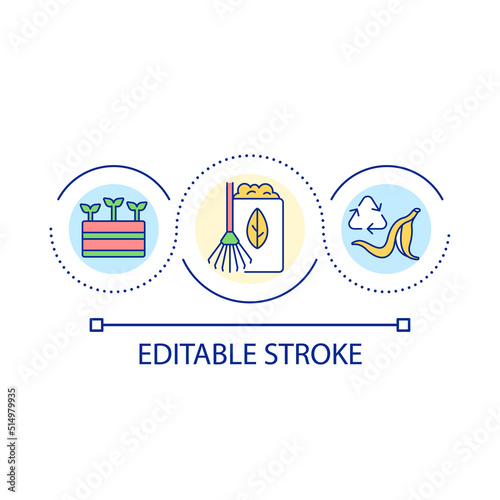 Collecting organic waste loop concept icon. Layers of compost for plants. Gardening plot abstract idea thin line illustration. Isolated outline drawing. Editable stroke. Arial font used