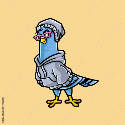 Cool Pigeon Cartoon Wearing Hoodie