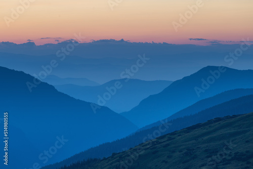 Fototapeta Naklejka Na Ścianę i Meble -  Summer landscape in Parang Mountains, at blue hour