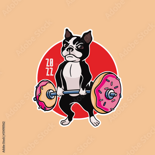 Dog Donuts & Deadlifts Cartoon Character 