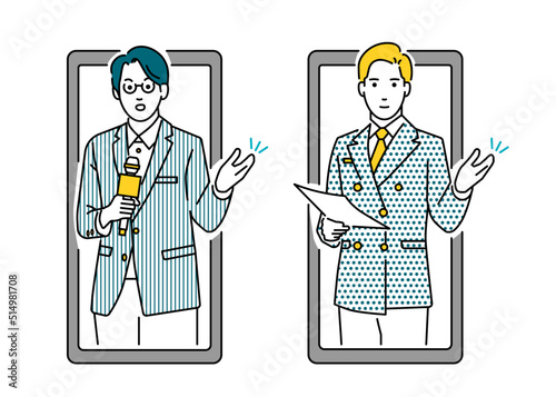 News anchors and reporter image vector sources communicate quickly with your smartphone