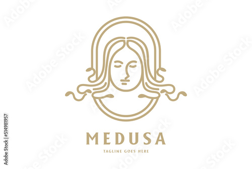 Elegant Luxury Golden Gorgon Medusa God Woman Lady Girl Female Logo Design Vector