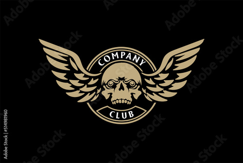 Vintage Retro Skull Bone Head with Wings for Motorcycle Club Badge Emblem Logo Design Vector