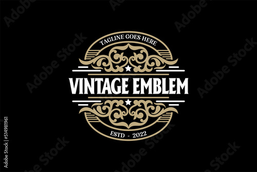 Round Old Royal Border Frame Badge Emblem Label Logo Design Vector
