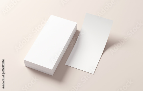 Stack of DL flyers mockup blank paper for design presentation. White empty leaflet template isolated on a background in 3D illustration. Stationery concept