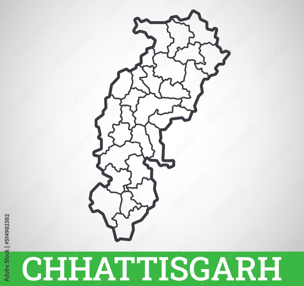 Fototapeta Simple outline map of Chhattisgarh District, India. Vector graphic illustration.