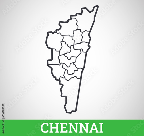 Simple outline map of Chennai, India. Vector graphic illustration.