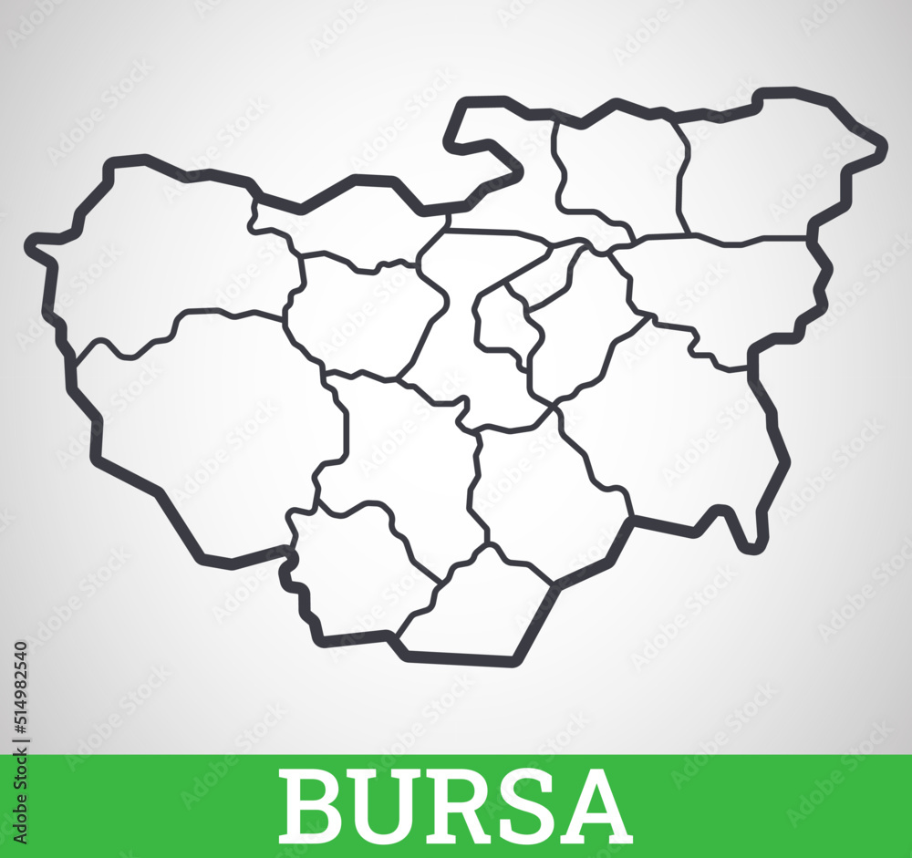 Simple outline map of Bursa District, Turkey. Vector graphic illustration.