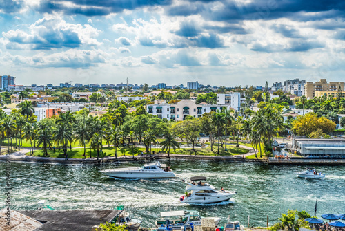 Miami River Water Yachts Restaurants Downtown Miami Florida