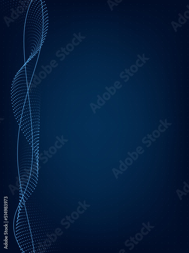Abstract wavy curved lines, texture on gradient blue technology background with small dots. Digital data visualization. Tech, business, science concept. Use for banner, presentation, template.	