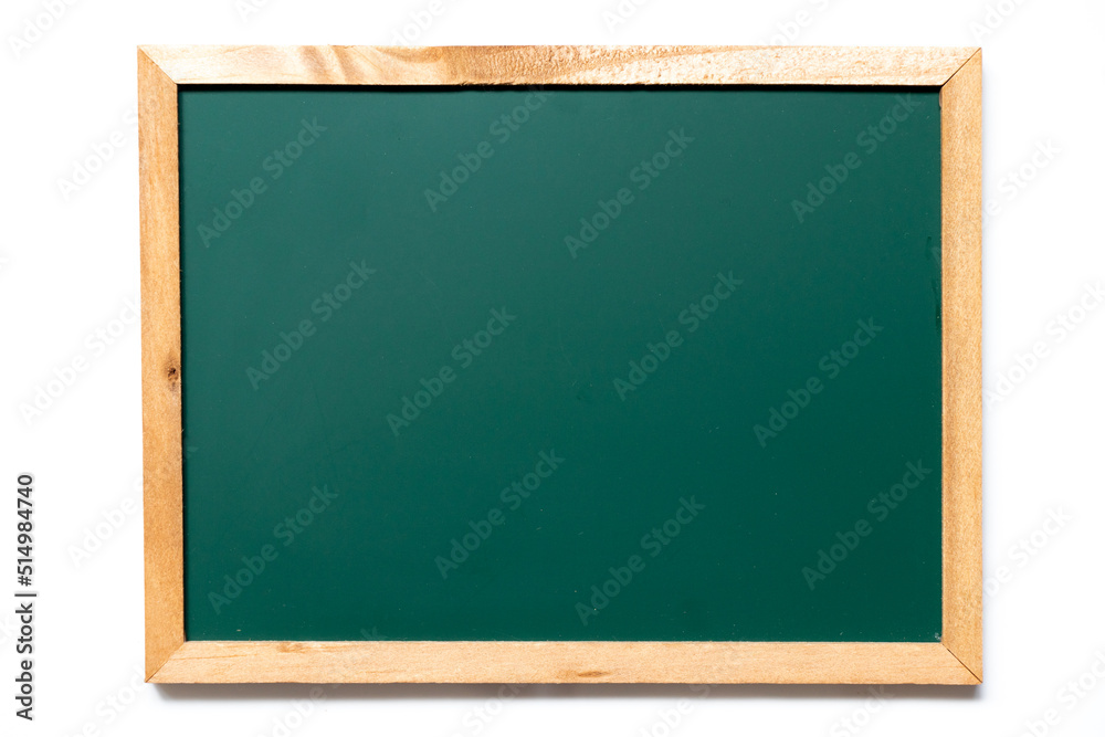 Blank green color blackboard on white background with copy space for add text or word for advertisement Blank green color blackboard on white background with copy space for add text or word for advertisement
