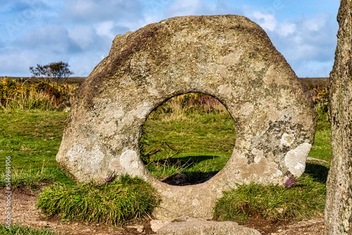 Men-an-Tol known as Men an Toll or Crick Stone - small formation of standing stones in Cornwall, United Kingdom
