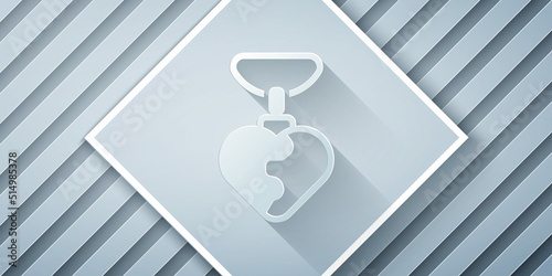 Paper cut Necklace with heart shaped pendant icon isolated on grey background. Jewellery decoration. International Happy Women Day. Paper art style. Vector