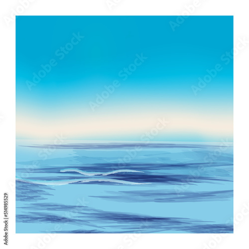 Ocean view minimalist background in blue colours . Vector illustration, concept for card, banner, poster, flyer, print. © Violetta