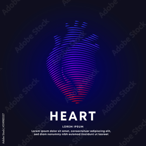 Human heart medical structure. Vector logo heart care color silhouette on a dark background. EPS 10